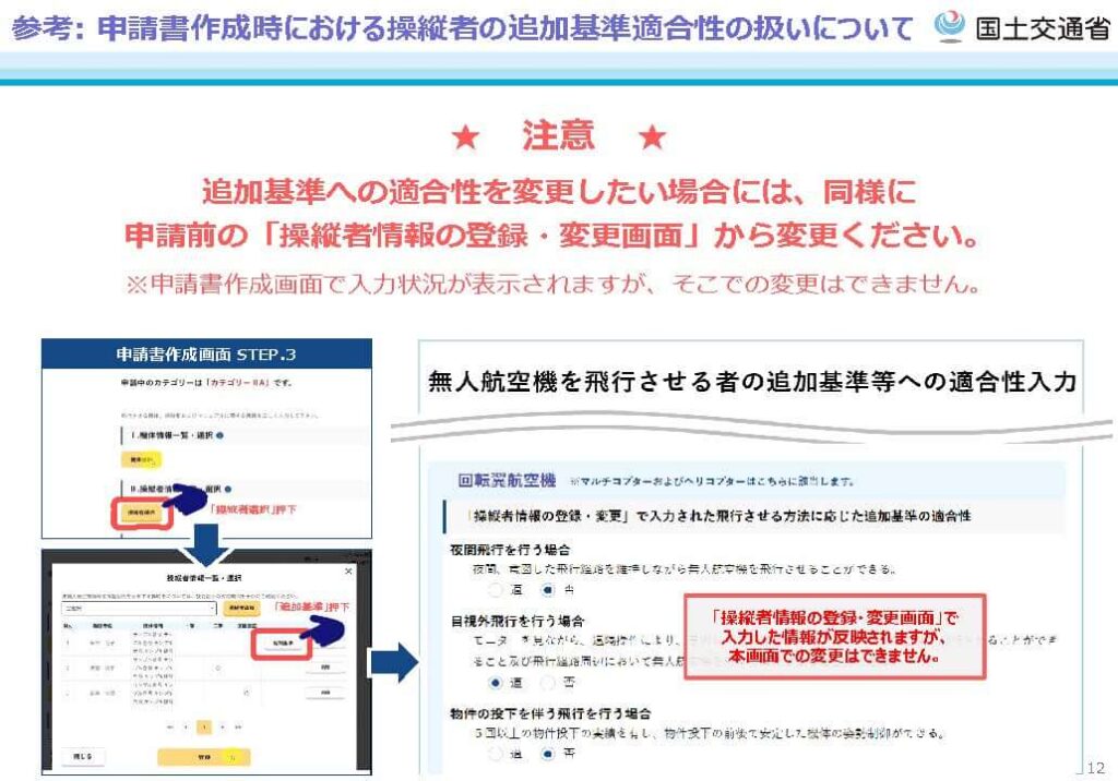 参考：申請書作成時における操縦者の追加基準適合性の扱いについて